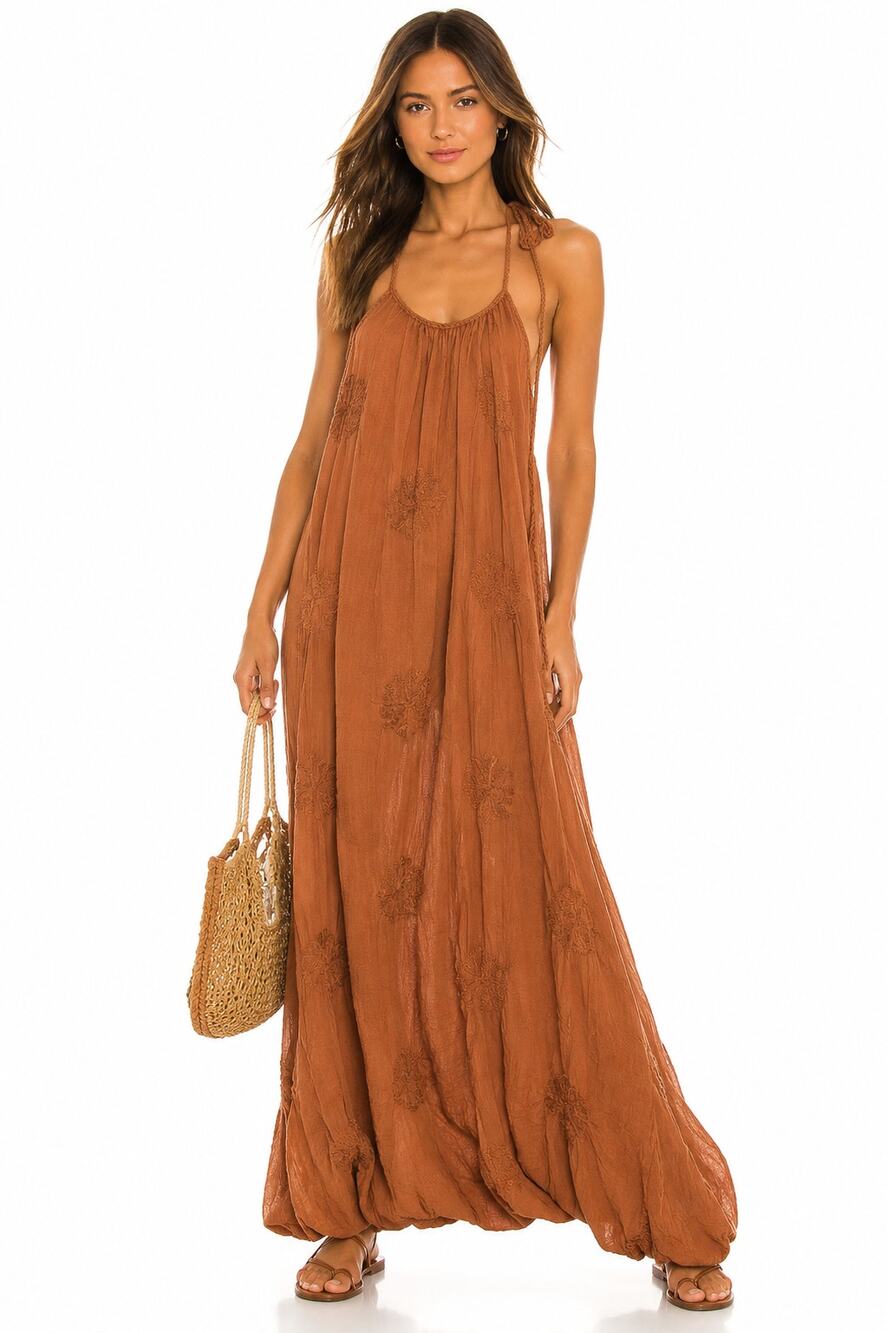 Forever 21 Rust Brown Crinkle Gauze Halter Maxi Dress NWT Size Large